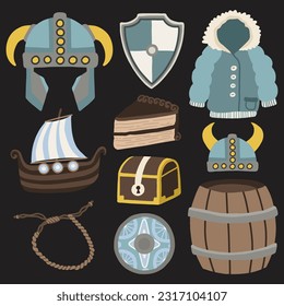 Set of Viking Items Cute Hand Drawn Illustration