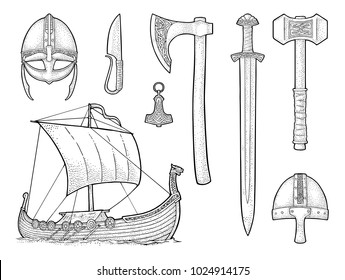 Set Viking Knife Drakkar Axe Helmet Stock Vector (Royalty Free) 1024914175  | Shutterstock