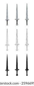 Set of viking swords isolated on white background