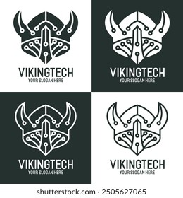 SET VIKING TECH CONCEPT LOGO DESIGN TECHNOLOGY ABSTRACT LINE ART VECTOR