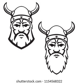 Set of viking warrior head. Design element for emblem, sign, badge. Vector illustration
