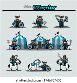 Set of viking warriors cute cartoon 