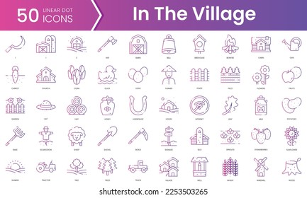 Set of in the village icons. Gradient style icon bundle. Vector Illustration