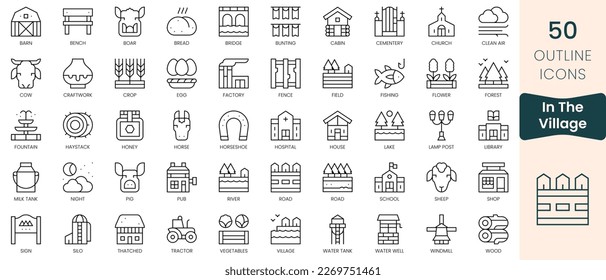 Set of in the village icons. Thin linear style icons Pack. Vector Illustration