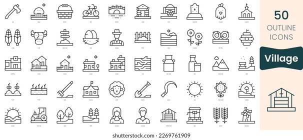 Set of village icons. Thin linear style icons Pack. Vector Illustration