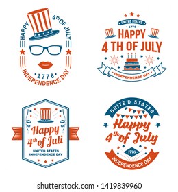 Set of Vintage 4th of july design in retro style. Fourth of July felicitation classic postcard. Independence day greeting card. Patriotic banner for website template. Vector illustration.