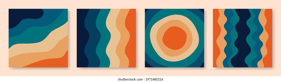Set of vintage abstract backgrounds. Psychedelic shapes and patterns in a retro palette. Vector illustration