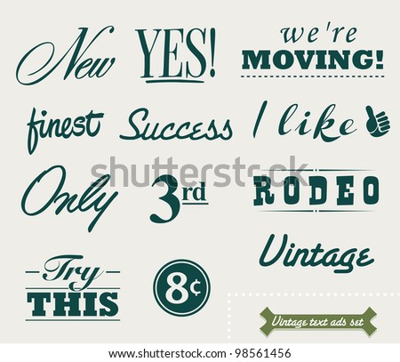 set of vintage ad texts