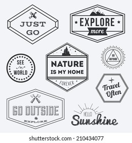 Set of vintage adventure badges and outdoors logo emblems