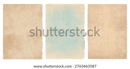 Set of vintage aged paper sheets isolated, old antique parchment texture collection with copy space for design