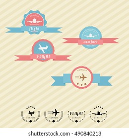 set of vintage aircraft label. vector.
striped background