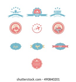 set of vintage airplane label. vector. White background