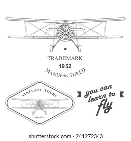 Set of vintage airplane labels, badges and design elements