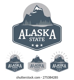 Set Of Vintage Alaska Logo, Emblems, And Design Elements. Tourism Logo 