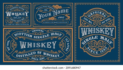 A set of vintage alcohol label templates for packaging and many other uses.
