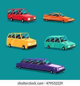 Set of vintage american automobile. Cartoon vector illustration. Car isolated. Design element.