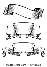 Set of vintage ancient scrolls and ribbons with hatching space for text. Element for tattoo sketch. Vector element for cards, printing on T-shirts and your creativity