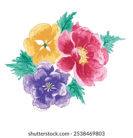 set of vintage anemone flower bunch and small flower arrangements. watercolor anemone flower bunch. hand painted botanical flower vector illustration.