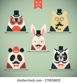 Set of vintage animals in suits