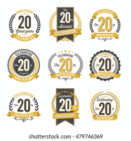 Set Of Vintage Anniversary Badges 20th Years Celebration