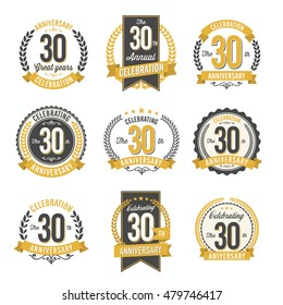 Set of Vintage Anniversary Badges 30th Years Celebration