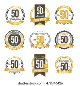 Set of Vintage Anniversary Badges 50th Years Celebration