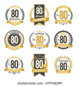 Set of Vintage Anniversary Badges 80th Years Celebration