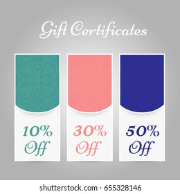 Set of vintage arabic gift certificates. Vector illustration