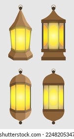 Set of vintage arabic lanterns with glowing light