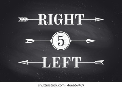 Set of vintage arrows and banners with text Right and Left