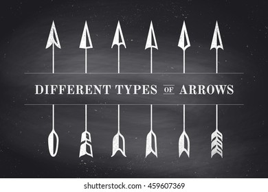 Set of vintage arrows. Design elements different types of arrows in retro style for navigation sign on  background. Vector Illustration