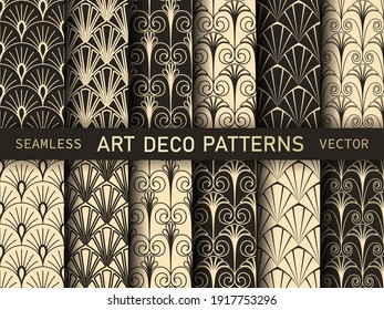 Set of vintage art deco geometrical with repeat elements patterns. Collection of seamless vector background. Luxury decorative ornamental wallpaper