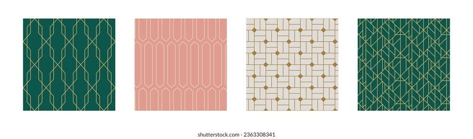 Set of Vintage Art Deco Seamless Pattern. Line art geometric gold shapes. Modern ornaments vector illustration. Gatsby retro elegant background for fabric, wallpaper or wrapping