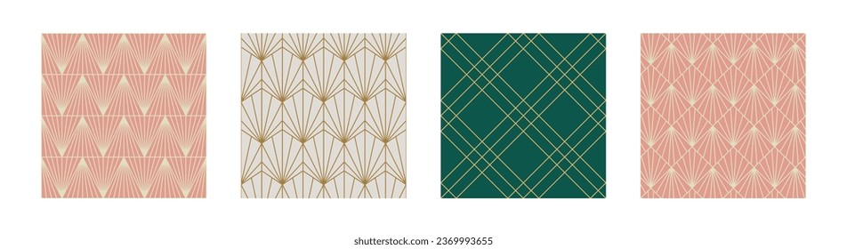 Set of Vintage Art Deco Seamless Pattern. Line art geometric gold shapes. Modern ornaments vector illustration. Gatsby retro elegant background for fabric, wallpaper or wrapping