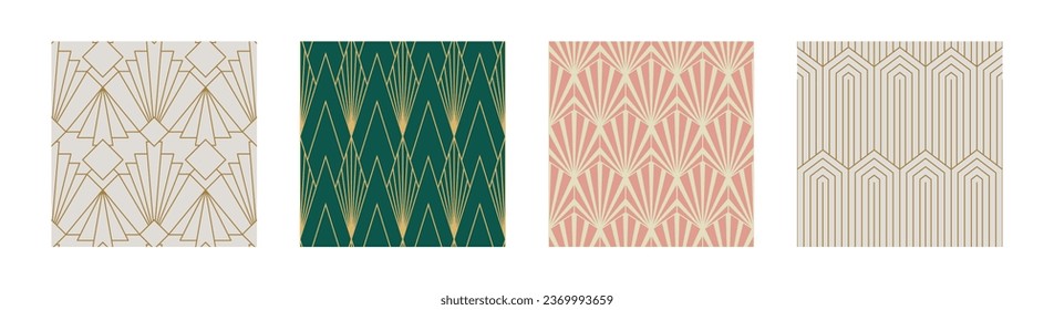 Set of Vintage Art Deco Seamless Pattern. Line art geometric gold shapes. Modern ornaments vector illustration. Gatsby retro elegant background for fabric, wallpaper or wrapping