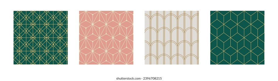 Set of Vintage Art Deco Seamless Pattern. Line art geometric gold shapes. Modern ornaments vector illustration. Gatsby retro elegant background for fabric, wallpaper or wrapping