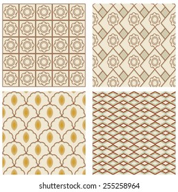 A set of vintage art deco square frames in nostalgic colors with simple geometric patterns