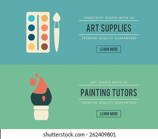 set of vintage art related banners, vector illustration