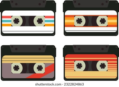 A set of vintage audio tapes. Flat style vector image
