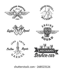 Set of vintage auto service labels and design elements