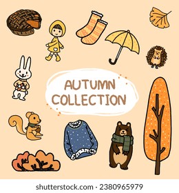 Set of vintage autumn and elements	