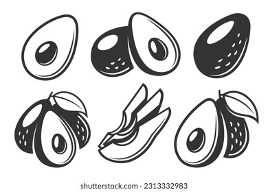 Set of vintage avocado icons isolated on white background. Vector illustration