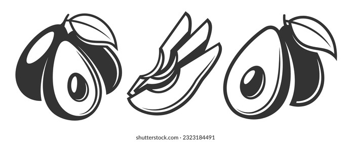 Set of vintage avocado icons isolated on white background. Vector illustration