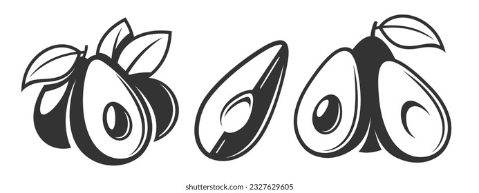 Set of vintage avocado icons isolated on white background. Vector illustration