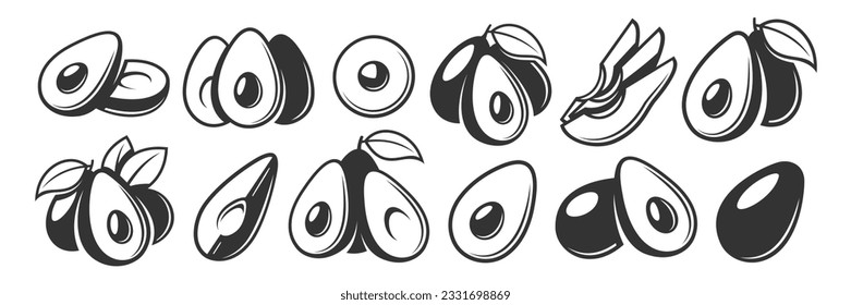 Set of vintage avocado icons isolated on white background. Vector illustration