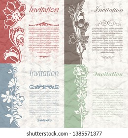 Set of vintage background for the invitation with flowers