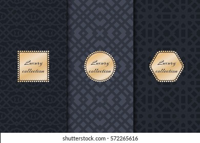 Set of vintage backgrounds for design packing luxury with gold frame. Geometric texture vector