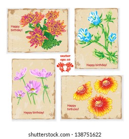 set vintage backgrounds, floral postcard Happy birthday! vector