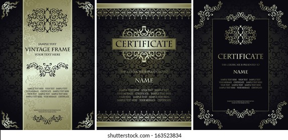 Set of vintage backgrounds with a frames. Luxury design.  Can be used as certificate, diploma and other            