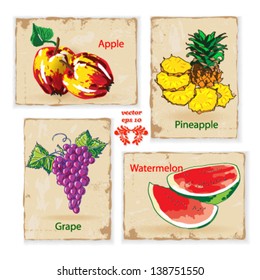 set vintage backgrounds, retro postcard fruits vector